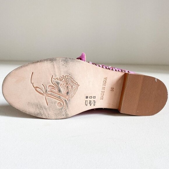 Free People Cosmic Pink Magenta Dancing Queen Velvet  Beaded Loafer Mules… - Picture 11 of 11